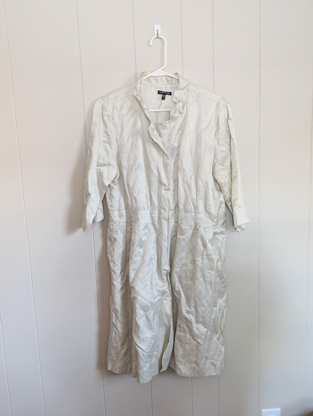 Eileen Fisher Women's Steel Satin Button Down Dress Size Large